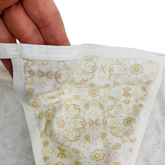 Victoria Secret Cotton String Bikini White Tan Womens Large 2009 - Picture 2 of 6